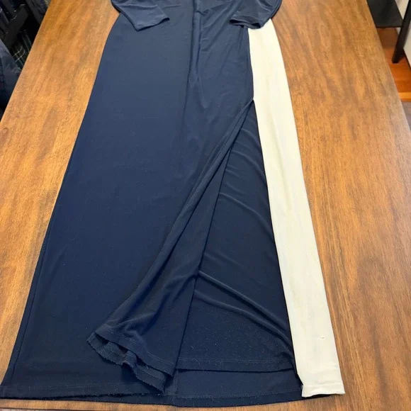 Lauren Ralph Lauren Dark Navy Cream Colorblock Maxi Gown 8 Long Sleeve Elegant - Picture 4 of 12